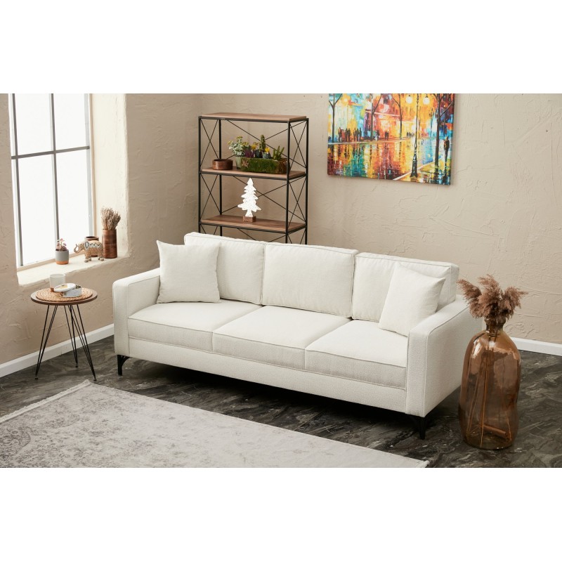 Τριθέσιος Καναπές Berlin - Χρώμα Cream Μαύρο - 220x91x83εκ