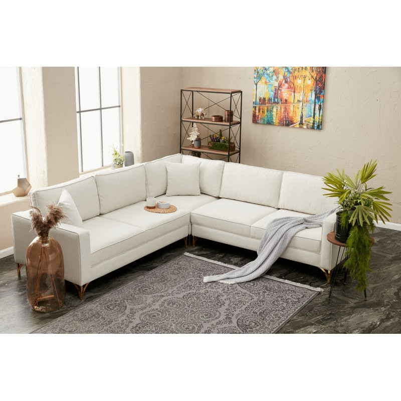 Γωνιακός Καναπές Berlin 258x91x83εκ - Cream, Gold