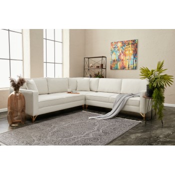 Γωνιακός Καναπές Berlin 258x91x83εκ - Cream, Gold 