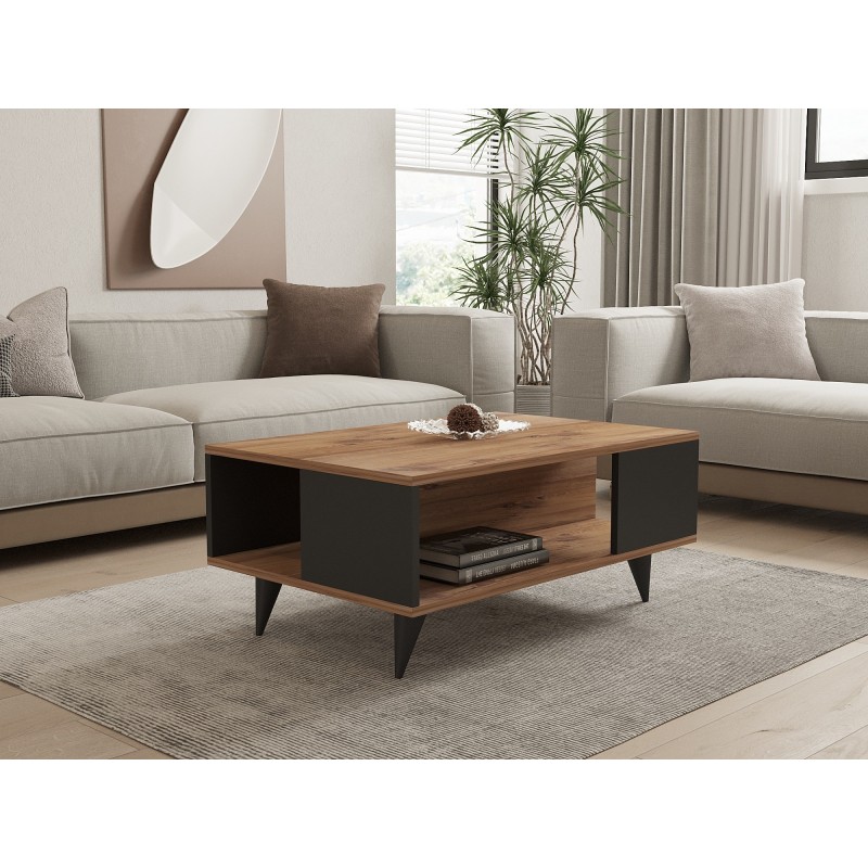 Τραπέζι Σαλονιού - Yuka - Χρώμα Καρυδί Μαύρο  - 90x60x39,5εκ