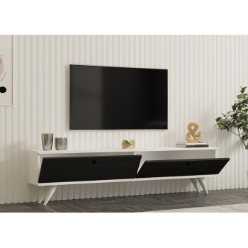 Έπιπλο Τηλεόρασης Alberi - Χρώμα Λευκό Ανθρακί - 160x 25x35εκ