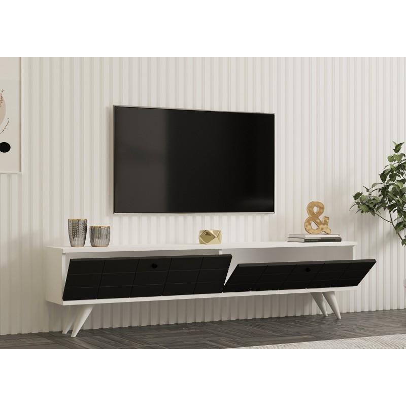 Έπιπλο Τηλεόρασης Alberi - Χρώμα Λευκό Ανθρακί - 160x 25x35εκ