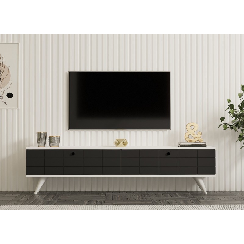 Έπιπλο Τηλεόρασης Alberi - Χρώμα Λευκό Ανθρακί - 160x 25x35εκ