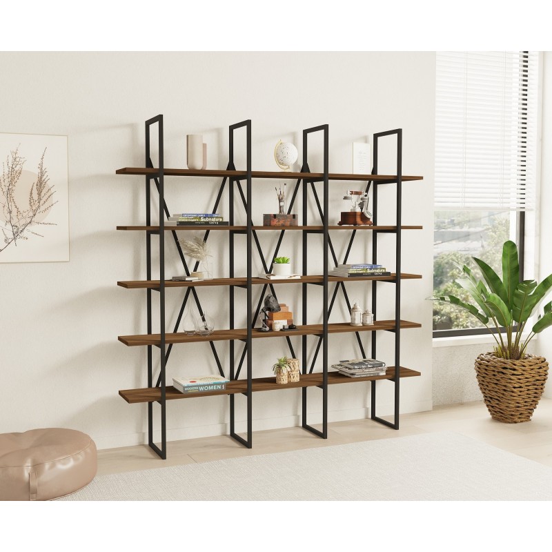 Βιβλιοθήκη Beylerbeyi 160x26x160εκ - Χρώμα Καρυδ΄ί Μαύρο