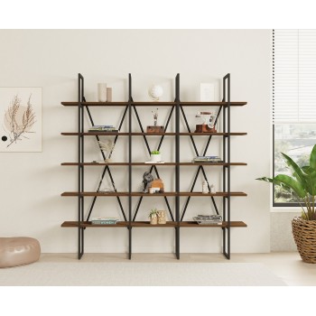 Βιβλιοθήκη Beylerbeyi 160x26x160εκ - Χρώμα Καρυδ΄ί Μαύρο