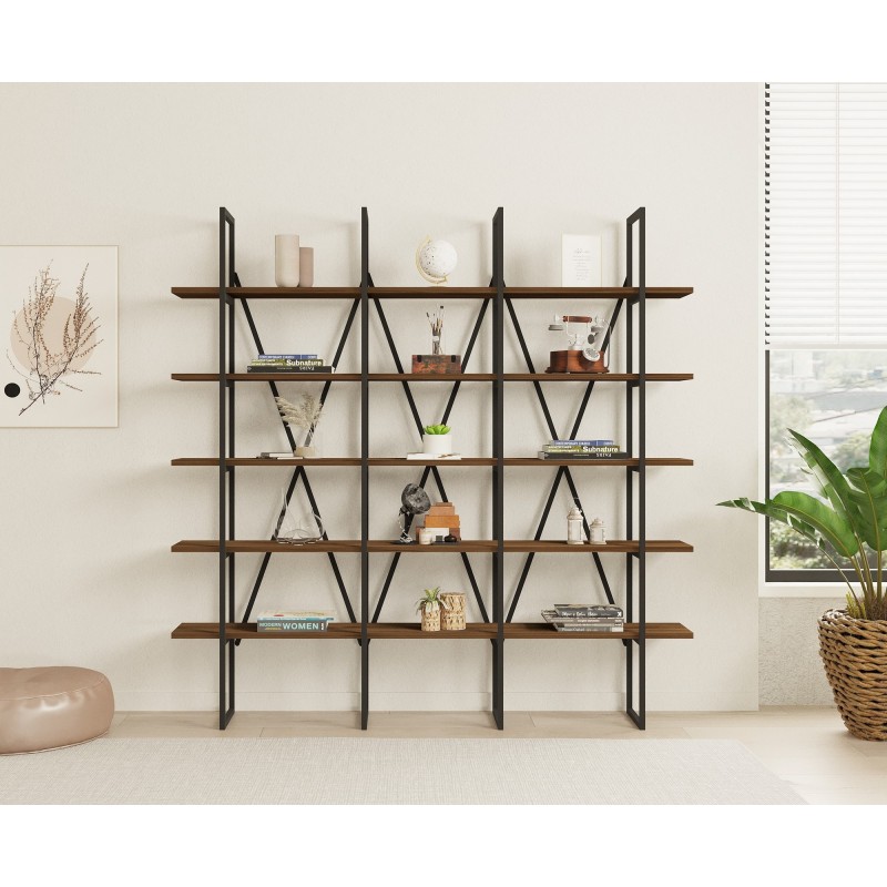 Βιβλιοθήκη Beylerbeyi 160x26x160εκ - Χρώμα Καρυδ΄ί Μαύρο