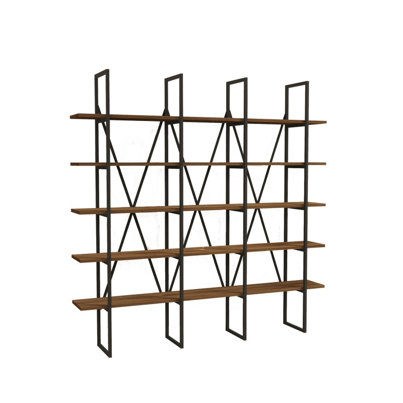 Βιβλιοθήκη Beylerbeyi 160x26x160εκ - Χρώμα Καρυδ΄ί Μαύρο