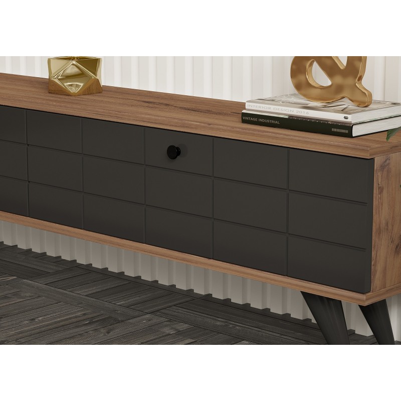 Έπιπλο Τηλεόρασης - Alberi - Χρώμα Φυσικό Πεύκο & Ανθρακί - 160x25x35εκ