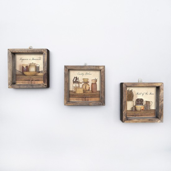 Wallxpert Decorative Framed MDF Painting (3 Pieces) UKZM004 Multicolor