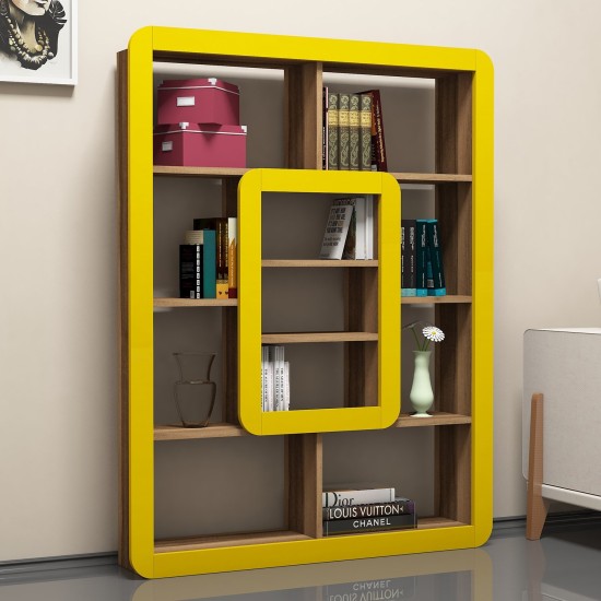 Βιβλιοθήκη - Orkide - Χρώμα Καρυδί Κίτρινο - 109x22x140εκ Βιβλιοθήκη - Orkide - Χρώμα Καρυδί Κίτρινο - 109x22x140εκ