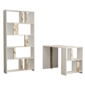 Study Desk & Bookshelf Lima - White Marble White