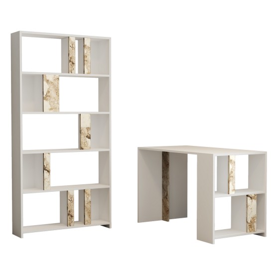 Study Desk & Bookshelf Lima - White Marble White Study Desk & Bookshelf Lima - White Marble White