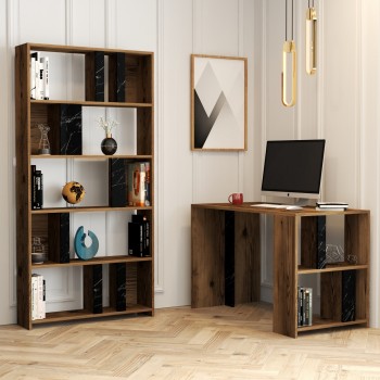 Study Desk & Bookshelf Lima - Walnut, Black Marble Walnut
Black