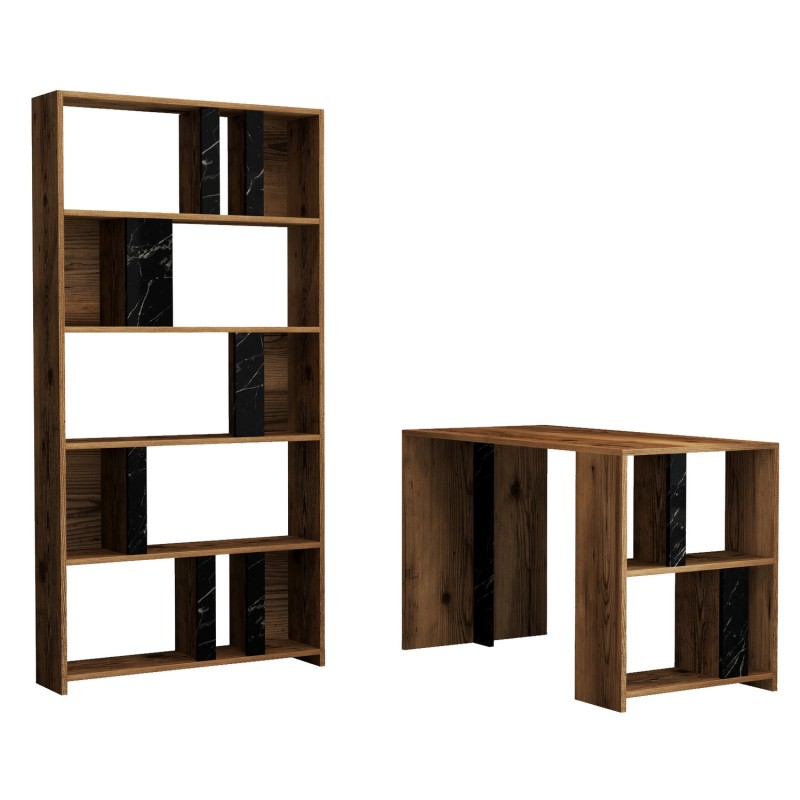Study Desk & Bookshelf Lima - Walnut, Black Marble Walnut
Black