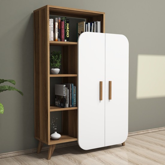 Βιβλιοθήκη Form - Χρώμα Καρυδί Λευκό - 90x32x132εκ