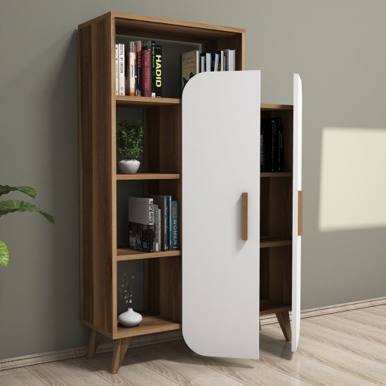 Βιβλιοθήκη Form - Χρώμα Καρυδί Λευκό - 90x32x132εκ