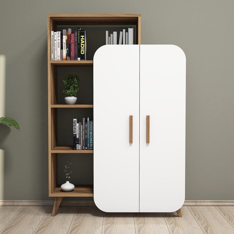 Βιβλιοθήκη Form - Χρώμα Καρυδί Λευκό - 90x32x132εκ