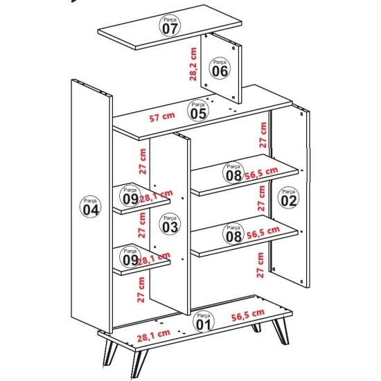 Βιβλιοθήκη Form - Χρώμα Καρυδί Λευκό - 90x32x132εκ