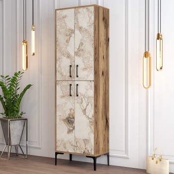 Shoe Cabinet Berlin A - Walnut, White Marble Walnut
White