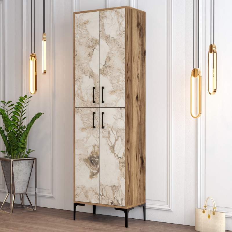 Shoe Cabinet Berlin A - Walnut, White Marble Walnut
White