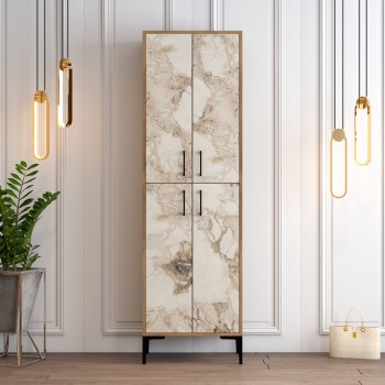 Shoe Cabinet Berlin A - Walnut, White Marble Walnut
White