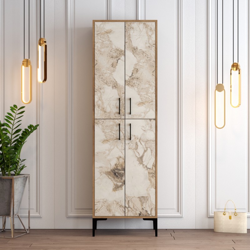 Shoe Cabinet Berlin A - Walnut, White Marble Walnut
White