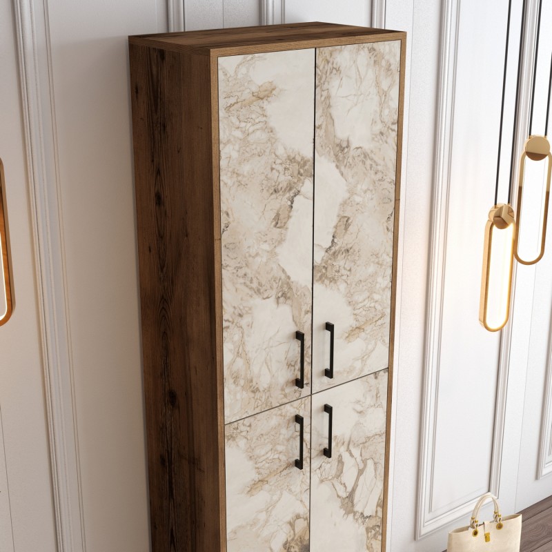 Shoe Cabinet Berlin A - Walnut, White Marble Walnut
White