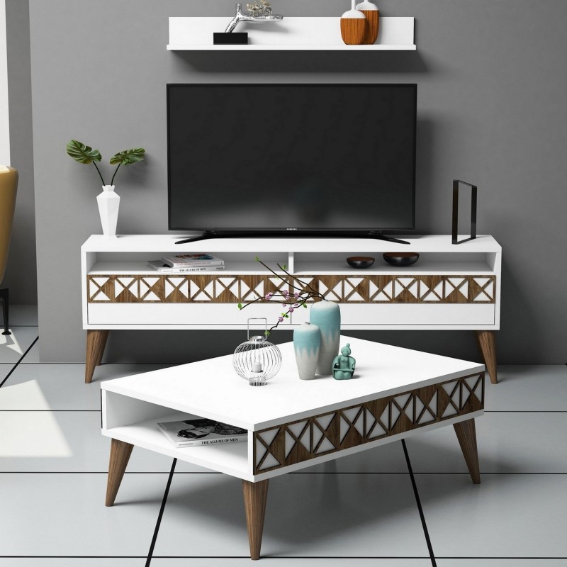 Living Room Furniture Set Line - White White