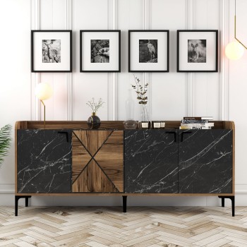 Console Venedik - Walnut, Black Marble Walnut
Black
