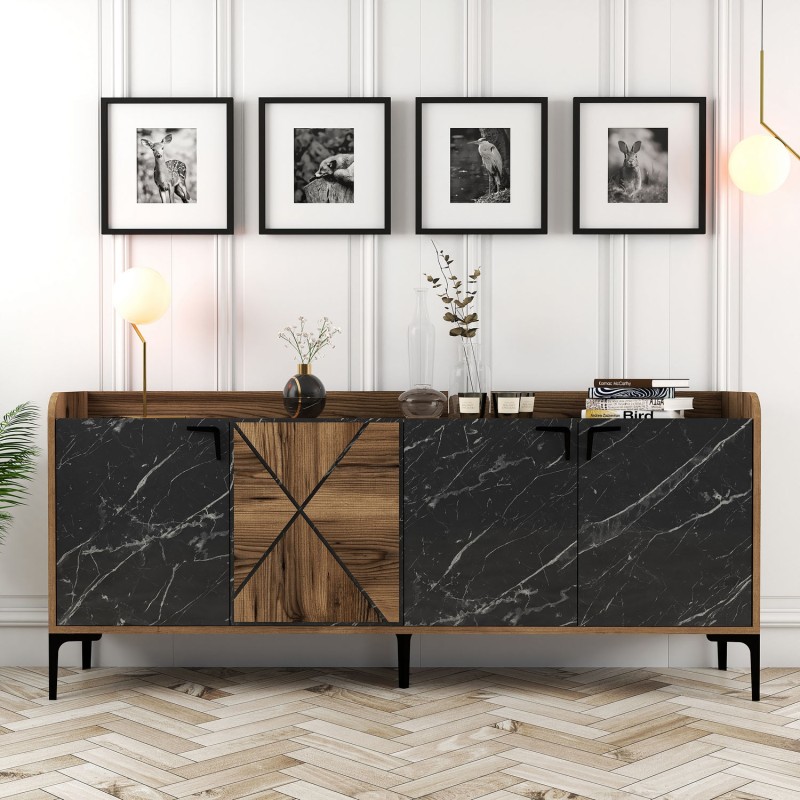 Console Venedik - Walnut, Black Marble Walnut
Black