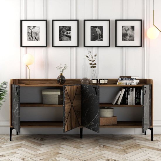 Console Venedik - Walnut, Black Marble Walnut
Black
