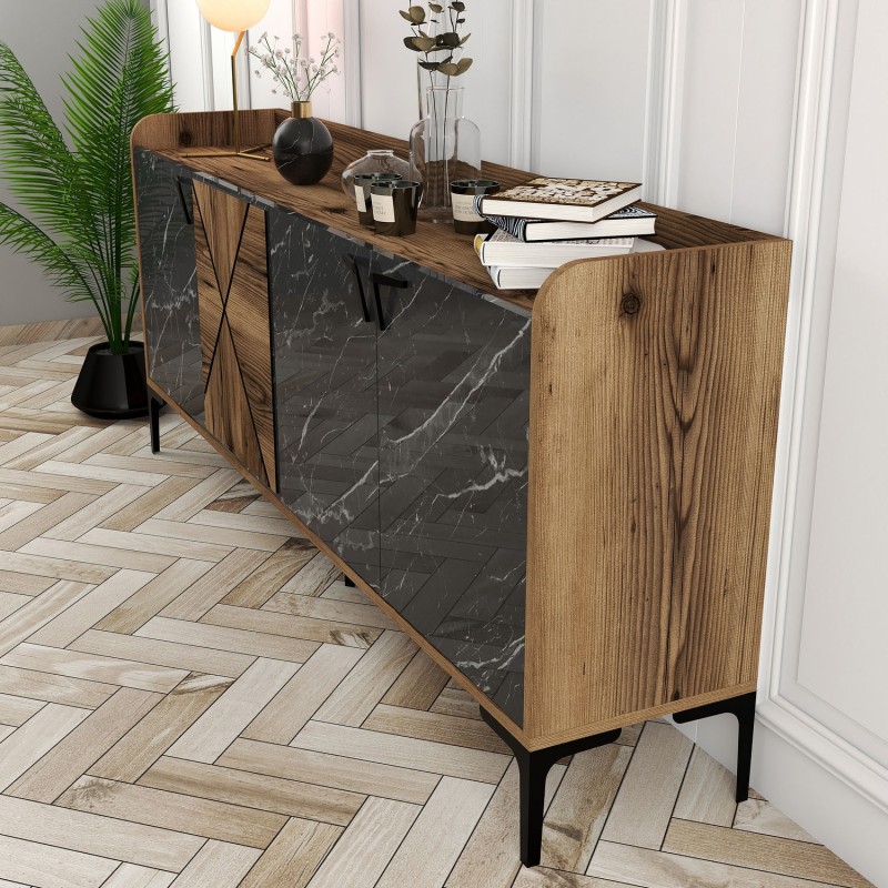 Console Venedik - Walnut, Black Marble Walnut
Black