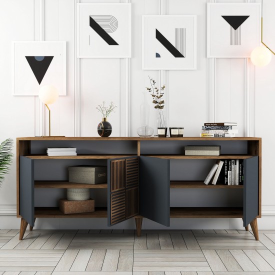 Μπουφές Milan 180x78.6x35cm - Καρυδί Ανθρακί