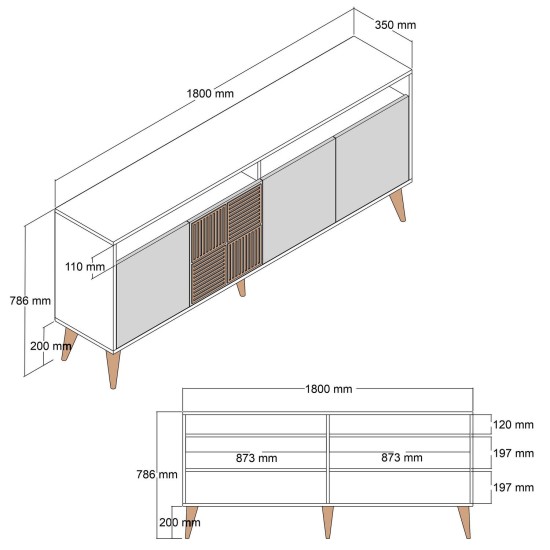 Μπουφές Milan 180x78.6x35cm - Καρυδί Ανθρακί