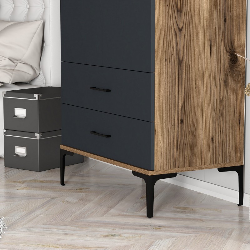 Ντουλάπα ρούχων -Kumsal T - Χρώμα Ανθρακί Καρυδί - 80x47,5x201εκ