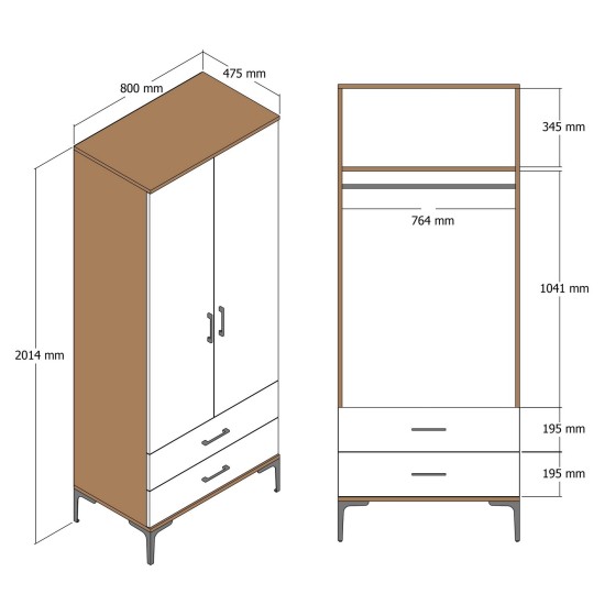 Wardrobe Kumsal T - Walnut, White Walnut
White