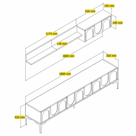 TV Unit Lyon 2 - Cream, Black Cream
Black