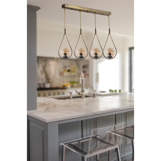 Opviq Chandelier Damla 4 Lü Sıralı Bal Camlı Eskitme Sarkıt Copper
