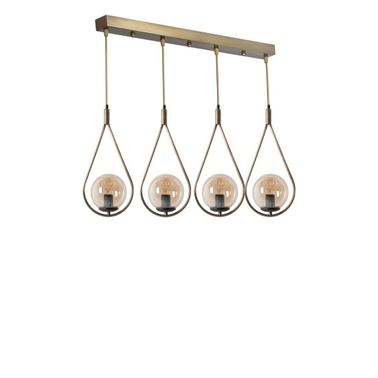 Opviq Chandelier Damla 4 Lü Sıralı Bal Camlı Eskitme Sarkıt Copper