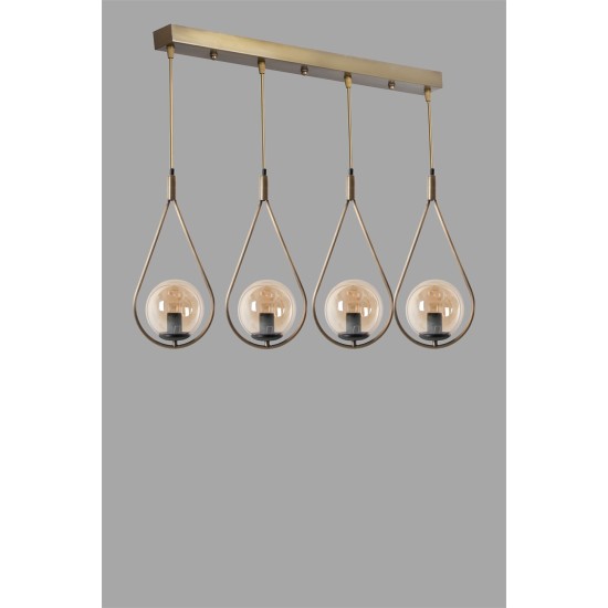 Opviq Chandelier Damla 4 Lü Sıralı Bal Camlı Eskitme Sarkıt Copper