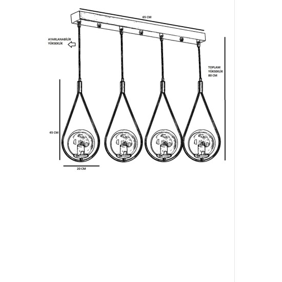 Opviq Chandelier Damla 4 Lü Sıralı Bal Camlı Eskitme Sarkıt Copper