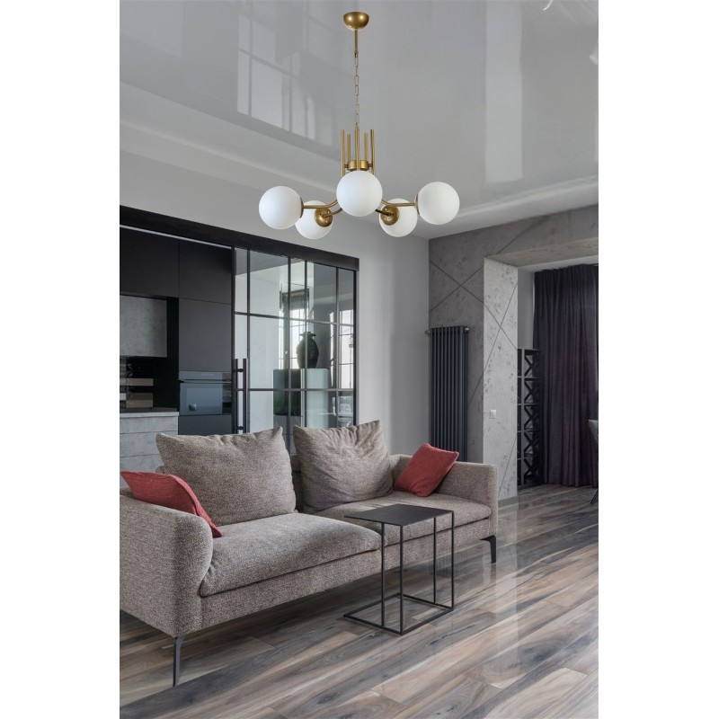 Opviq Chandelier Nevada 5 Li Eskitme Beyaz Camlı Avize White
Gold
