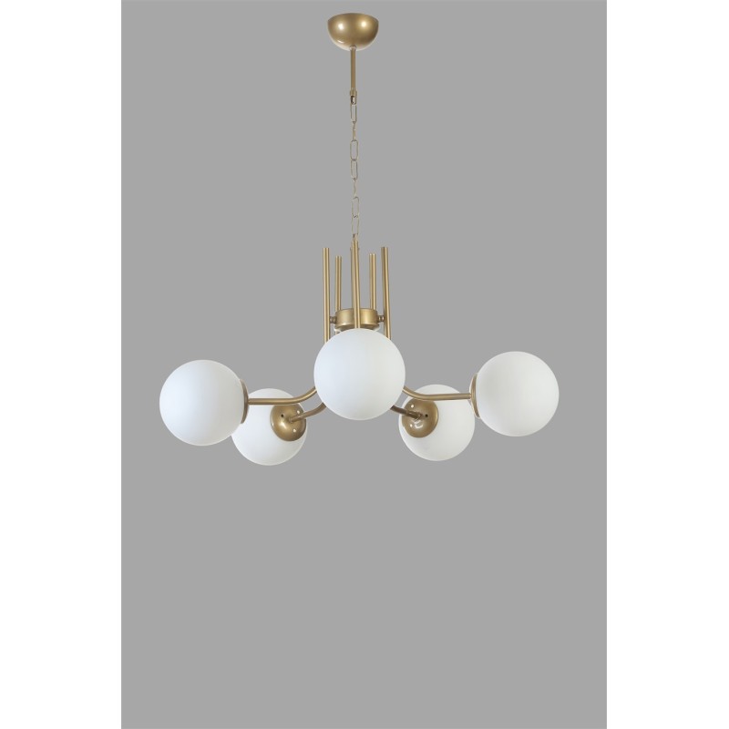 Opviq Chandelier Nevada 5 Li Eskitme Beyaz Camlı Avize White
Gold