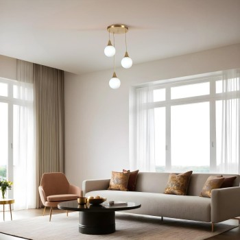 Chandelier Afra 3 Lü Tepsili Eskitme Beyaz Camlı Sarkıt White
Gold