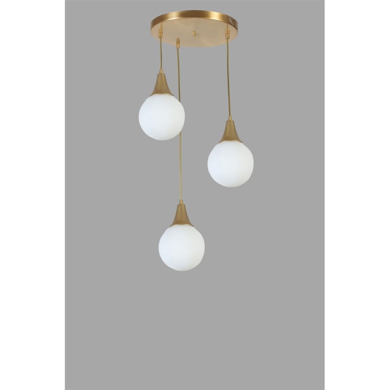 Opviq Chandelier Afra 3 Lü Tepsili Eskitme Beyaz Camlı Sarkıt White
Gold