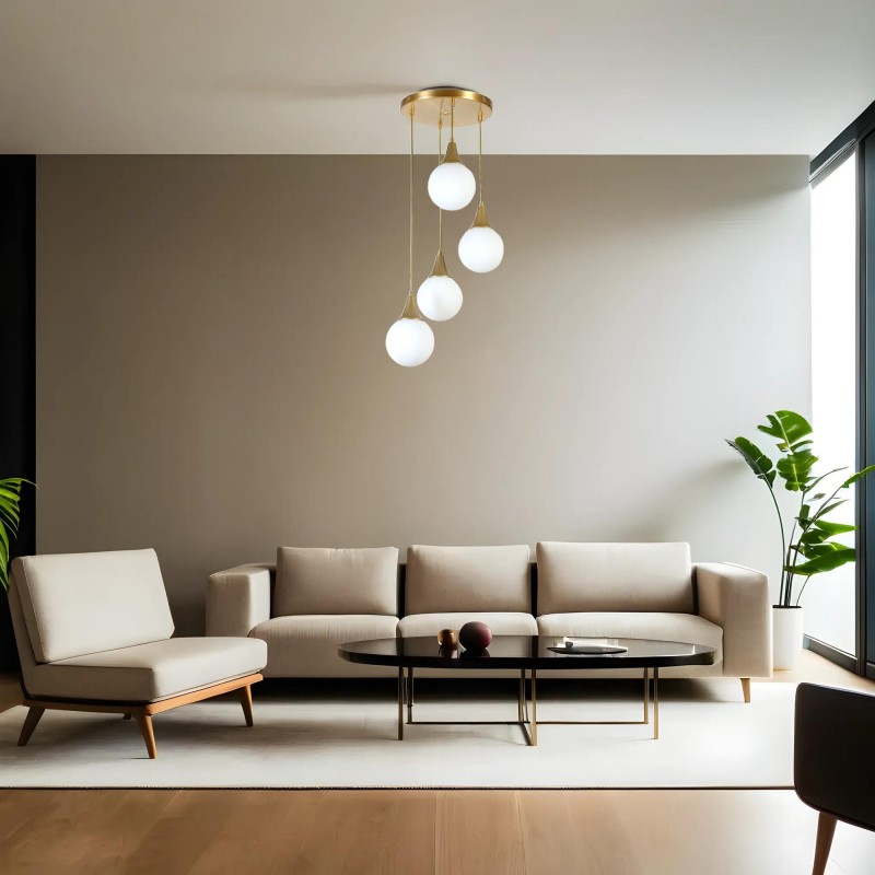 Opviq Chandelier Afra 4 Lü Tepsili Eskitme Beyaz Camlı Sarkıt White
Gold