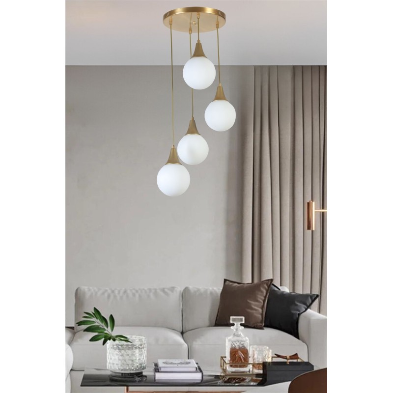 Opviq Chandelier Afra 4 Lü Tepsili Eskitme Beyaz Camlı Sarkıt White
Gold