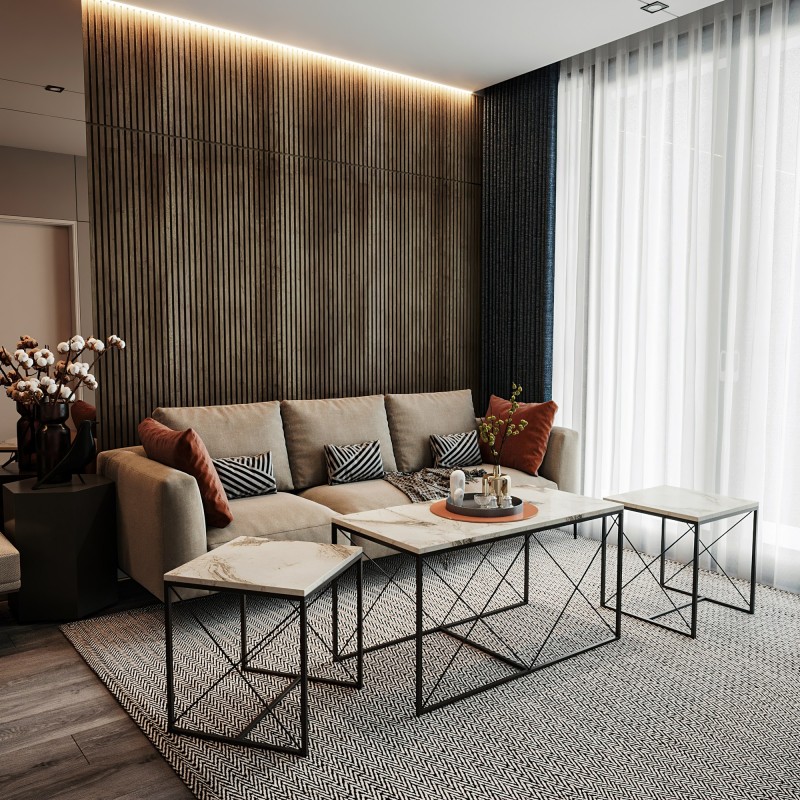 Coffee Table Set Defne - White Marble White Marble 
Black