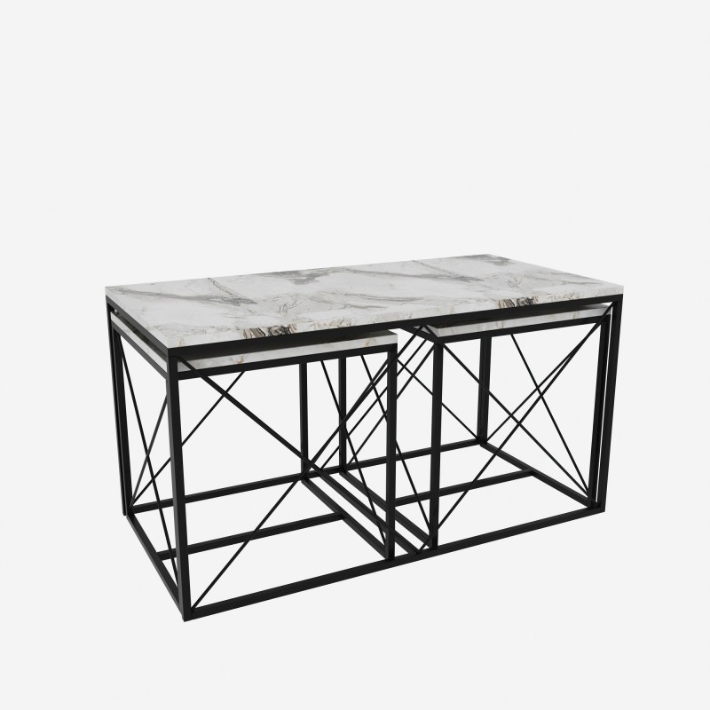 Coffee Table Set Defne - White Marble White Marble 
Black