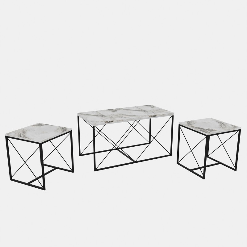 Coffee Table Set Defne - White Marble White Marble 
Black